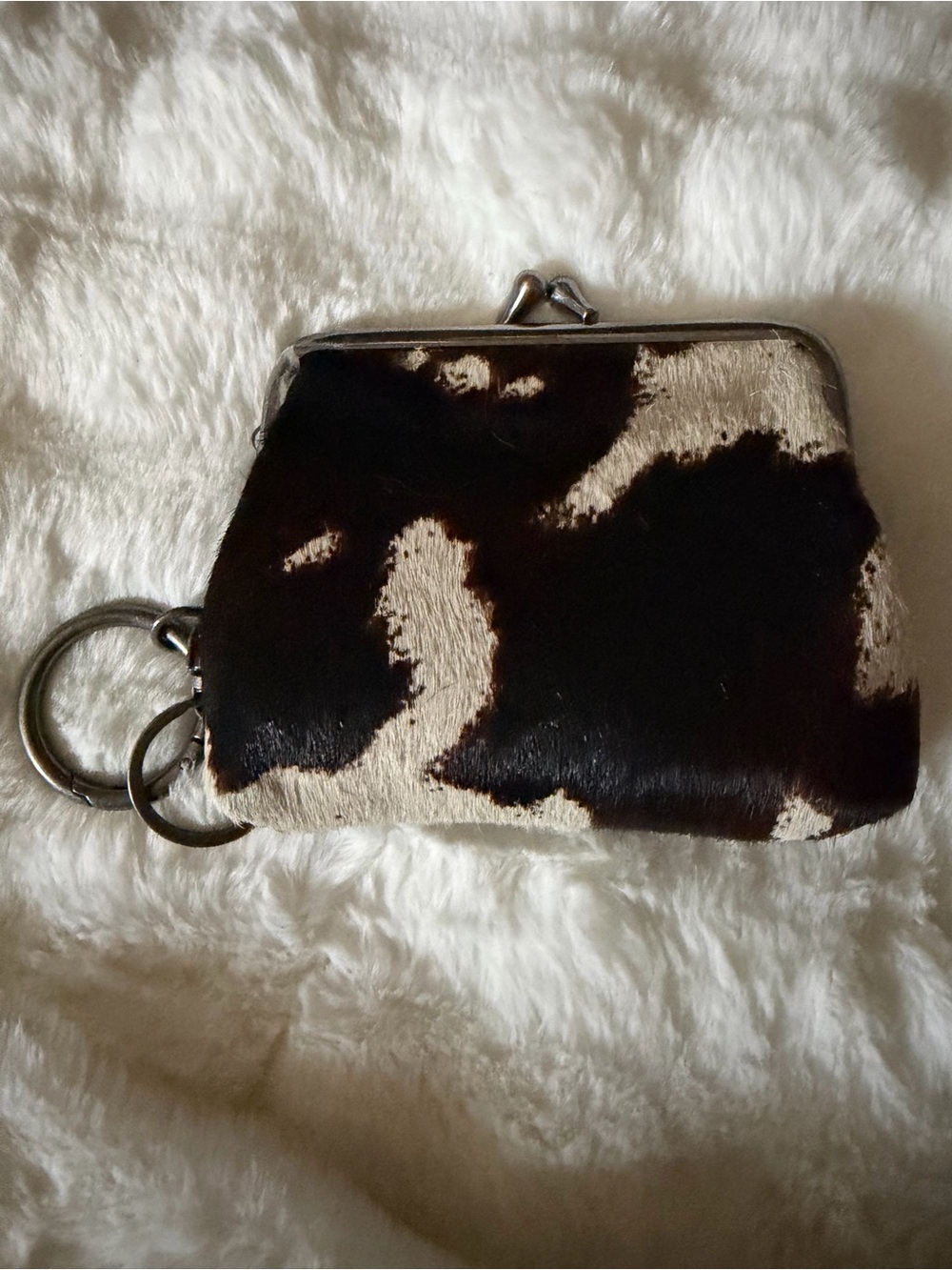 NWT Patricia Nash Cowhide Coin Purse Keyring in Black and Cream